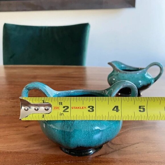 RARE 1960s cream and sugar pottery set from Canuck Pottery Ltd. Green Turquoise - Picture 8 of 15